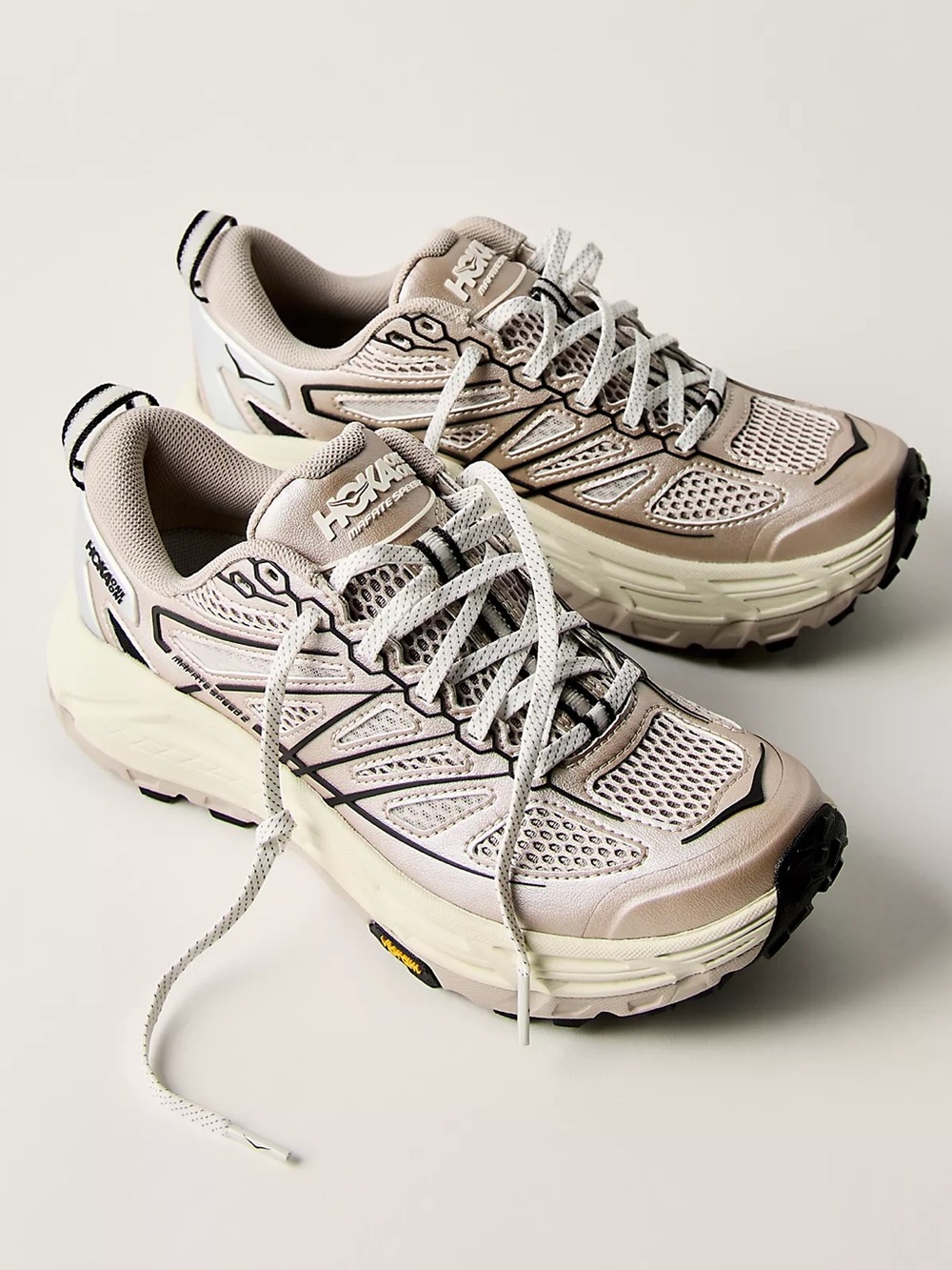 Hoka Mafate Speed 2 Tech Stealth Sneakers Putty Black Vibram Trail Shoes 6.5 NEW